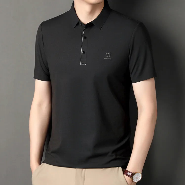 2024 Summer New Seamless T-shirt, Brown Men's Cool Golf, Business Casual Polo Shirt，Fashion Popular Lapel Short Sleeve