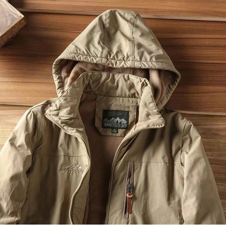 Waterproof Fleece Lined Warm Jacket Outdoor Hiking Trekking Jacket with Hood Spring Autumn Windbreaker Hooded Jacket Mens Coats - reetell