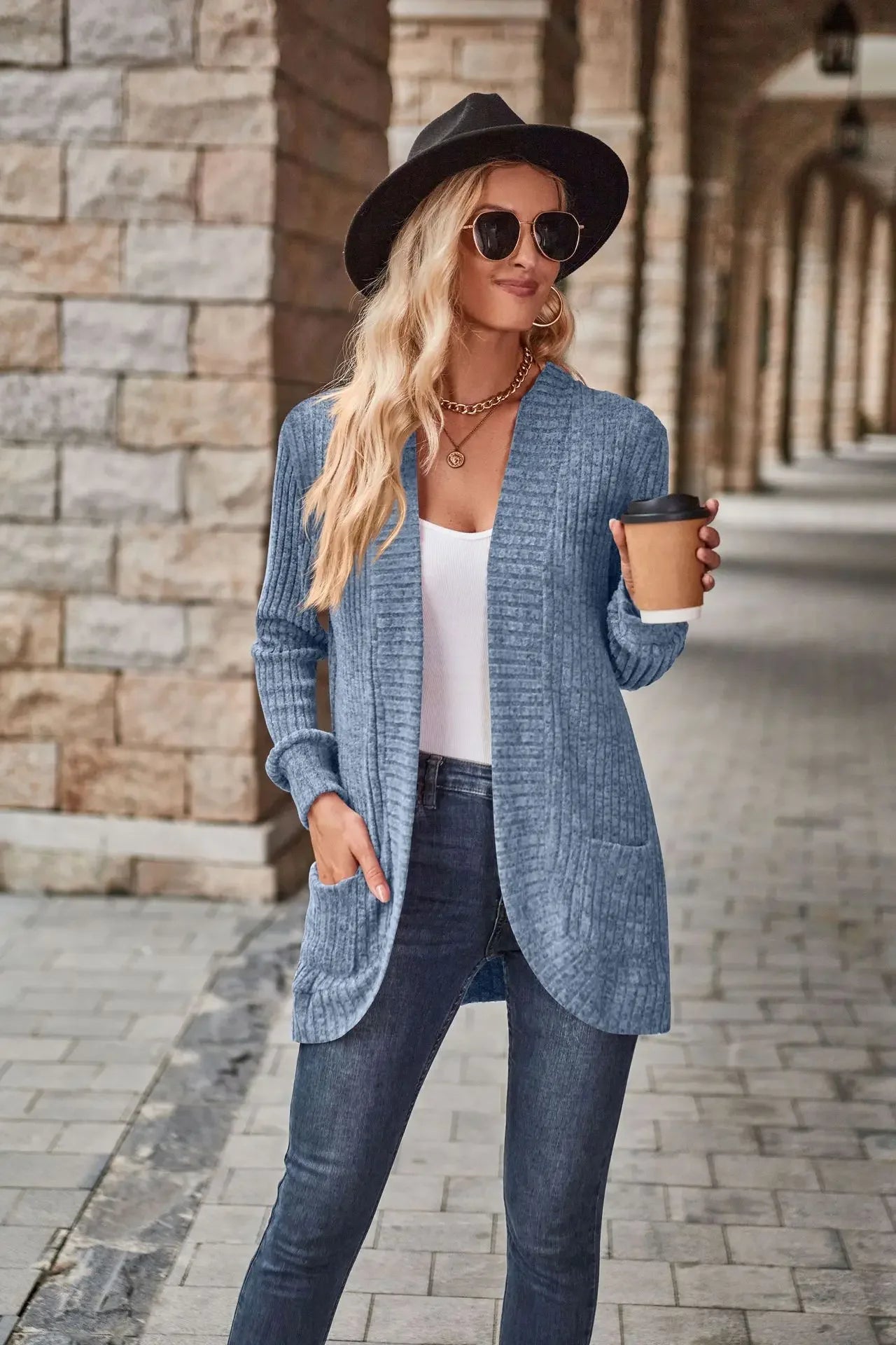 Women'S Spring And Autumn Solid Color Sweater Cardigan Fashion Pocket Cardigan Top Jacket Comfortable Soft Sweater Tienda Traf - reetell