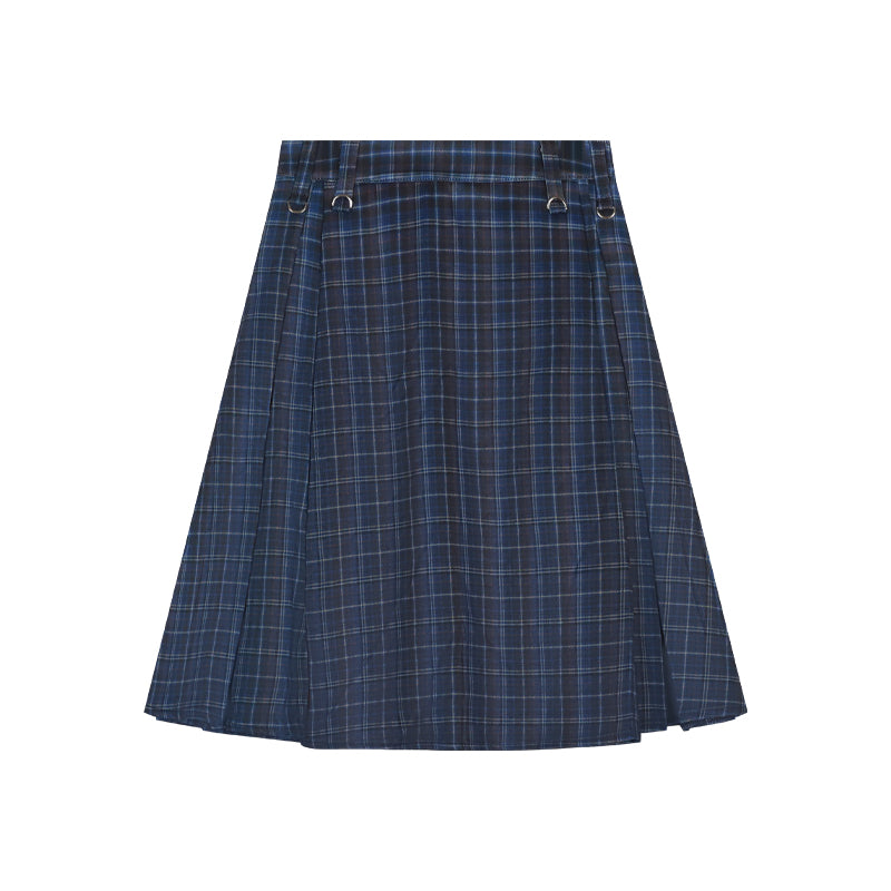 Korean style Preppy Fashion Vintage Plaid Summer Women Midi Skirt High Waist Pleated A-line Temperament Loose Y2K Skirt - reetell