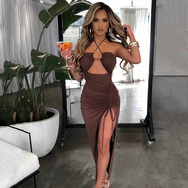 Sleeveless Sexy Female Midi Backless Dresses Slim Night Club Party Women's Dress Bodycon Vestidos Elegantes Para Mujer - reetell