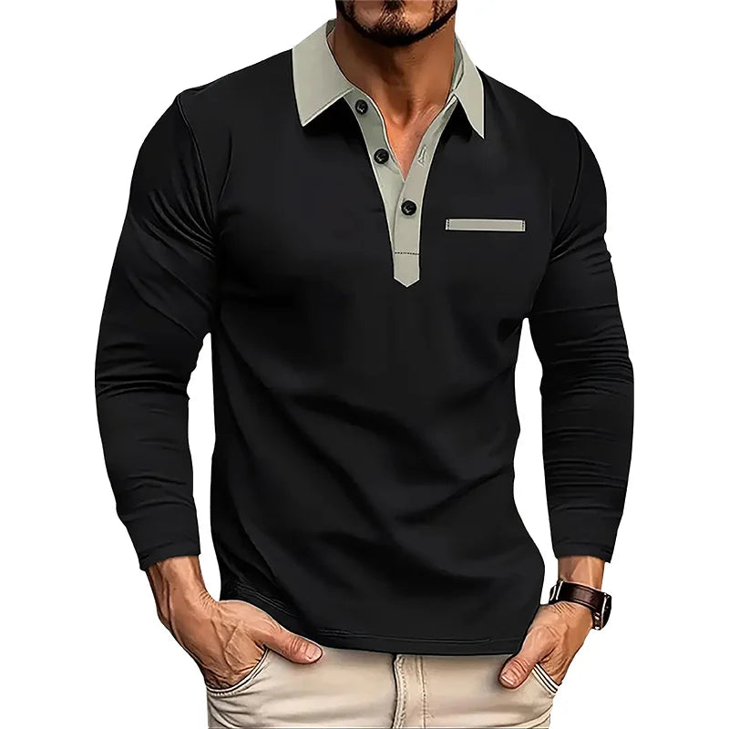 Spring and Autumn Men's Long sleeved Polo Shirt business casual Fashion Classic lapel neck Shirt European and American plus size