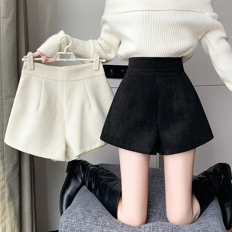 Fashion New Autumn Office Lady Womens Shorts Apricot Black Shorts Women High Waist Short Mujer Shorts for Women D28 - reetell