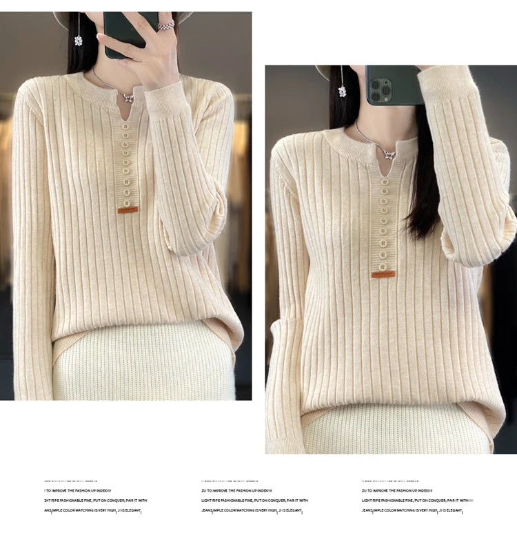 Women's Sweater Autumn/Winter New Solid Color Knitwear V-Neck Pullover Ladies Clothes Fashion Blouse Korean Style Loose Tops - reetell