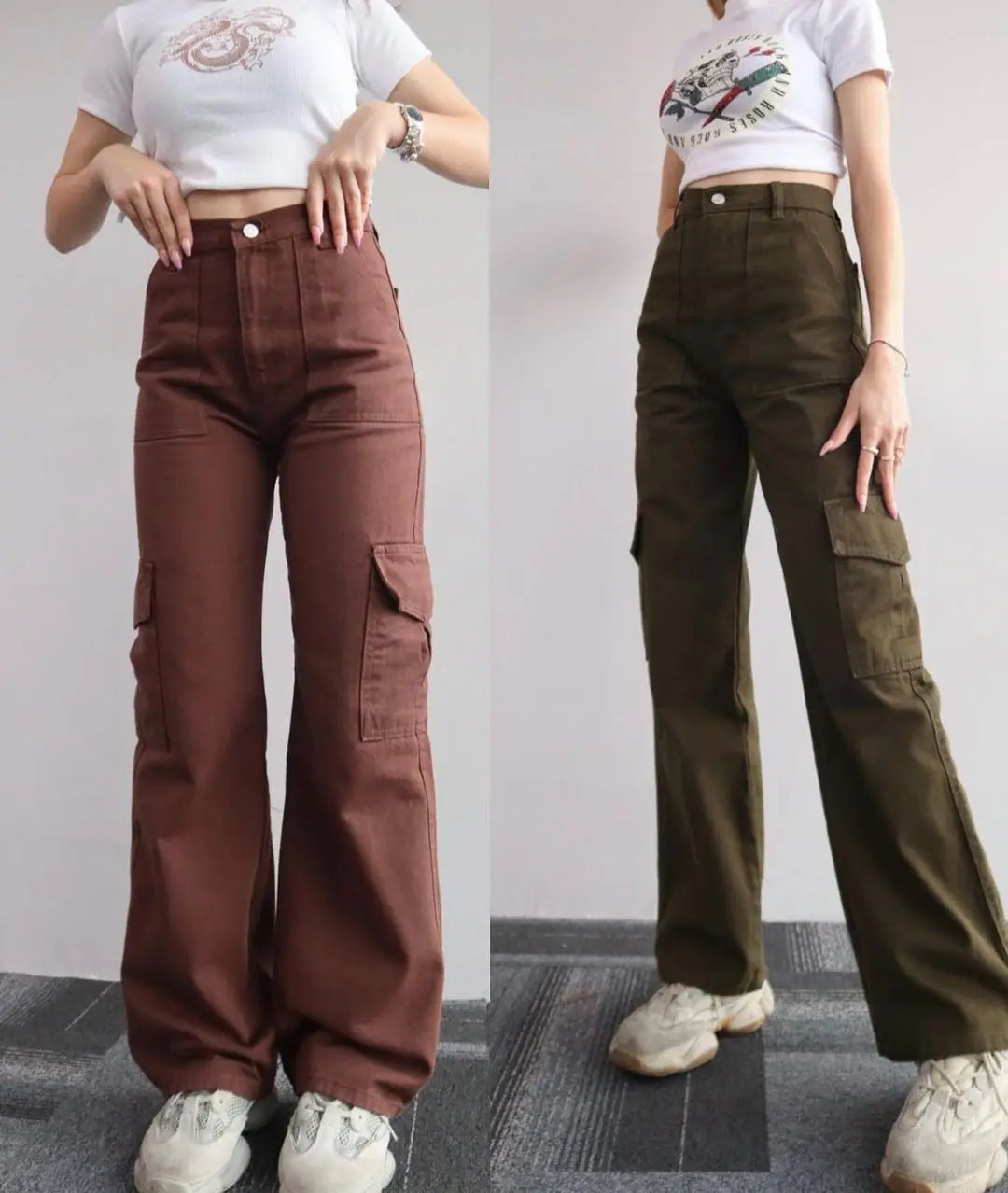 New Straight Cargo High Waist Baggy Trousers Casual Wide Leg Slim Vintage Streetwear Pocket Fashion Women Casual Pants - reetell