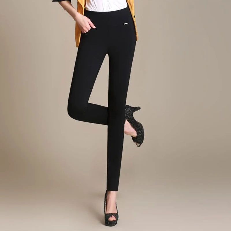 Spring New Korean Black High Waisted Elastic Leg Pencil Pants Women's Solid Pockets Versatile Fashion Casual Straight Trousers - reetell