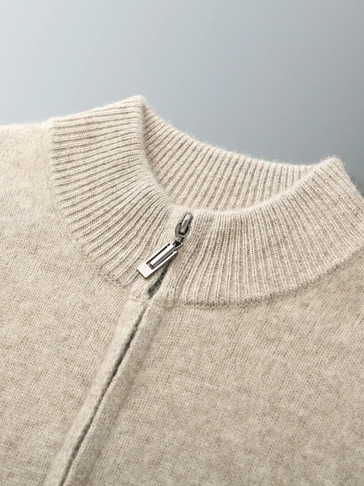 Choice High Quality Men Zipper Wool Cardigan Cashmere Sweater Autumn Winter Thick Smart Casual 100% Merino Wool Knitwear Tops - reetell