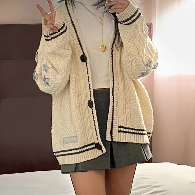 TS Cardigan Star Embroidery Knit Button Up Oversized Folklore Cardigan Sweater Women Unisex Eras Tours Outfit - reetell