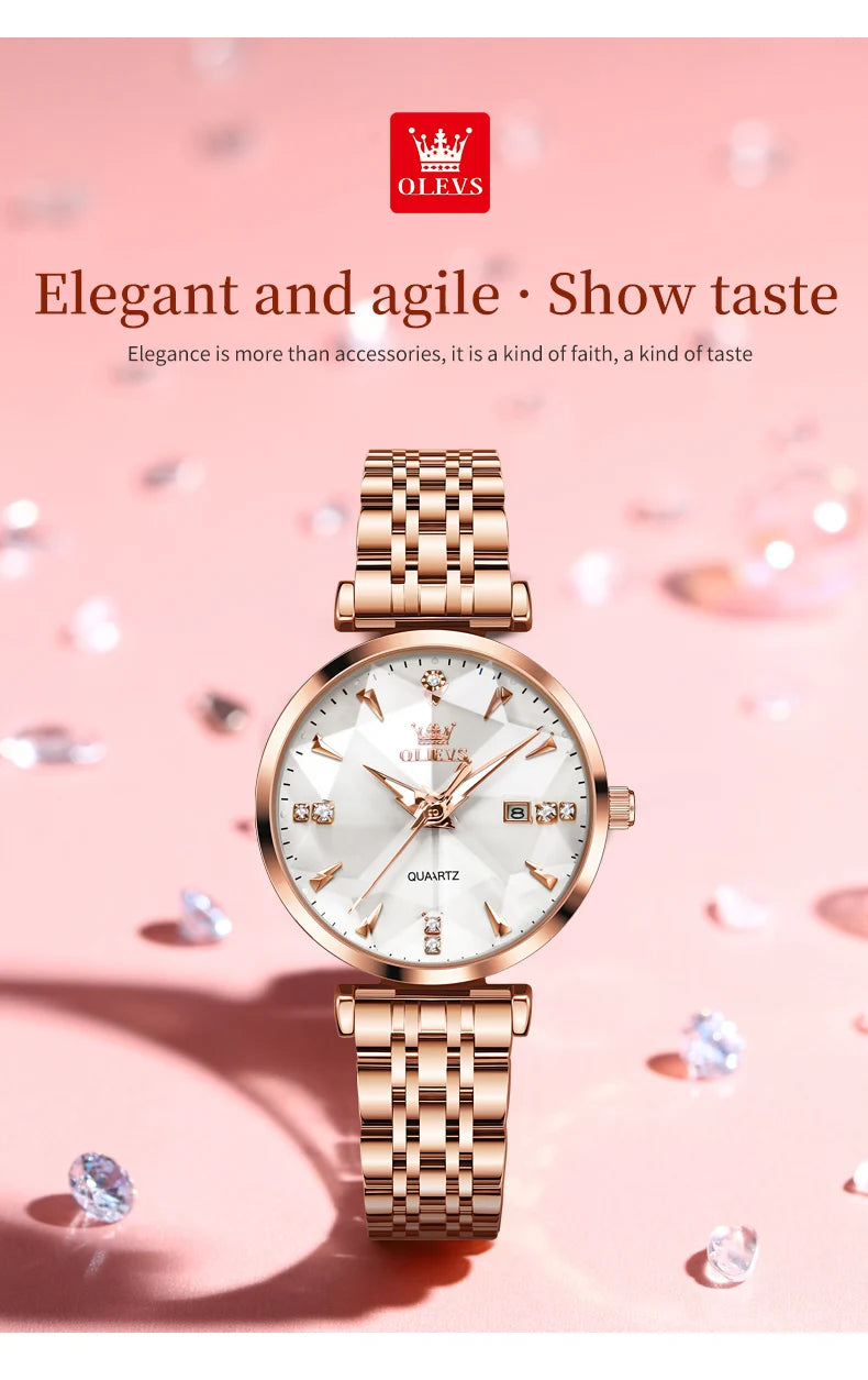 OLEVS 5536 Luxury Brand Diamond Quartz Women's Watch Fashion Elegant Rose Gold Waterproof Women's Watch Bracelet Set Reloj Mujer