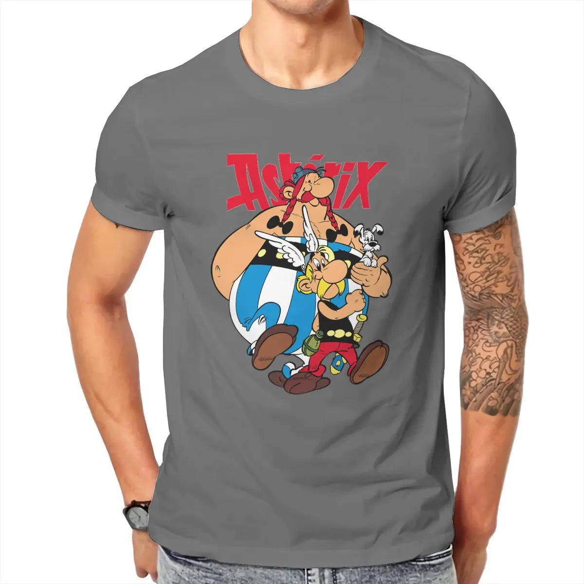 Asterix Obelix T-Shirts Men Cute Cartoon Funny Cotton Tees Crewneck Short Sleeve T Shirts Printed Clothes - reetell