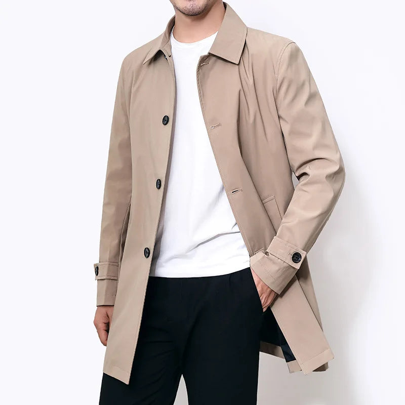 Spring Autumn Men Long Coat Windbreaker Casual Loose Design Solid Color Trench Men Fashion Korean Style Mens Jackets Outerwear - reetell