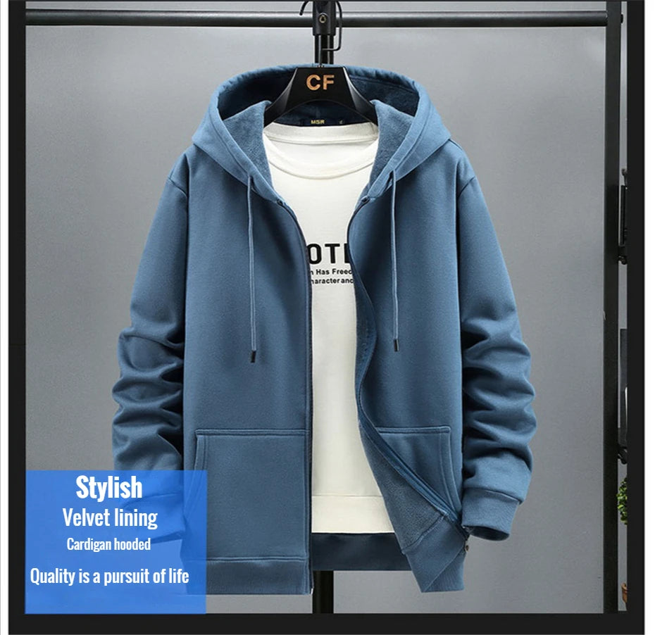 2024 Men Zip Oversized Hoodie Plus Sized Fleece Hood Long Sleeve Top Male Sweatshirt Zipper Loose Baggy Big Size Plus Large 12XL