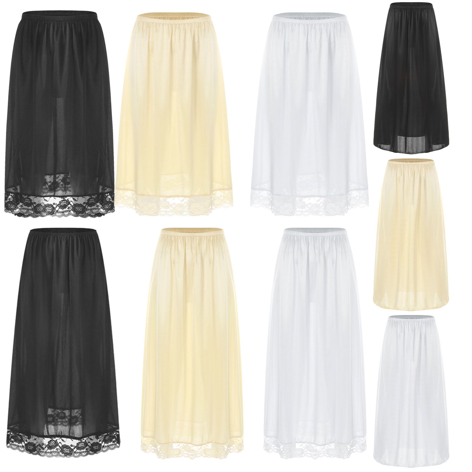 Women Girl Summer Underwear Accessories Long Lining Skirt Half Length Slips Underskirt Bottoms Petticoat Under Dress - reetell