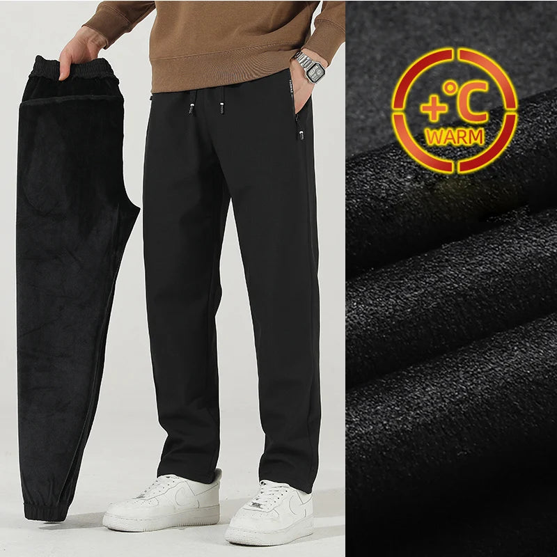 Men's Winter Warm Padded Sports Pants Waterproof Outdoor Rushing Pants Casual Loose Drawstring Thick Large Size Jogging Pants - reetell