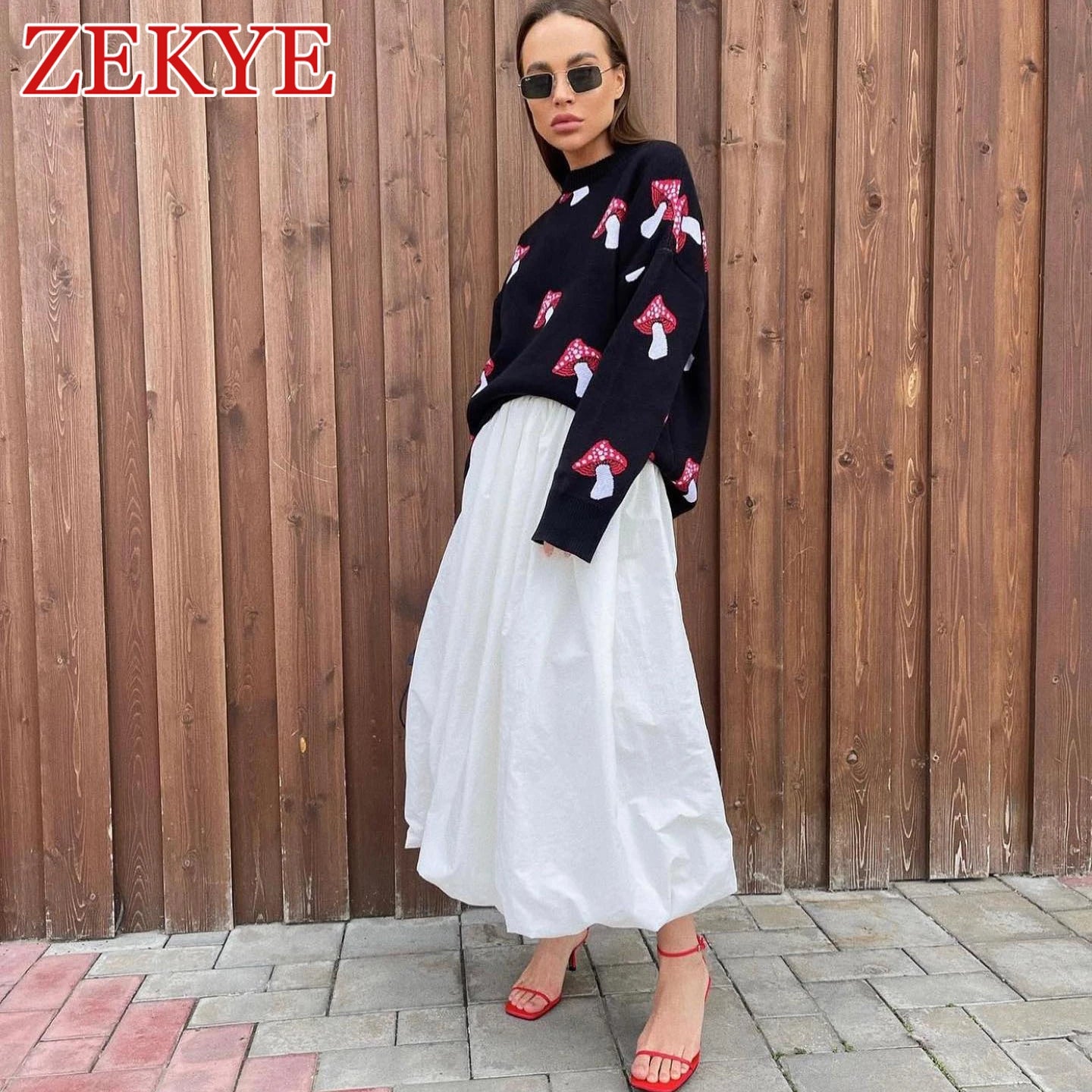 Zekye Mushroom Graphic Cute Black Sweaters Women Winter Loose Long Sleeve Knitwear Casual Basic Outwear Autumn Pullover Elegant - reetell