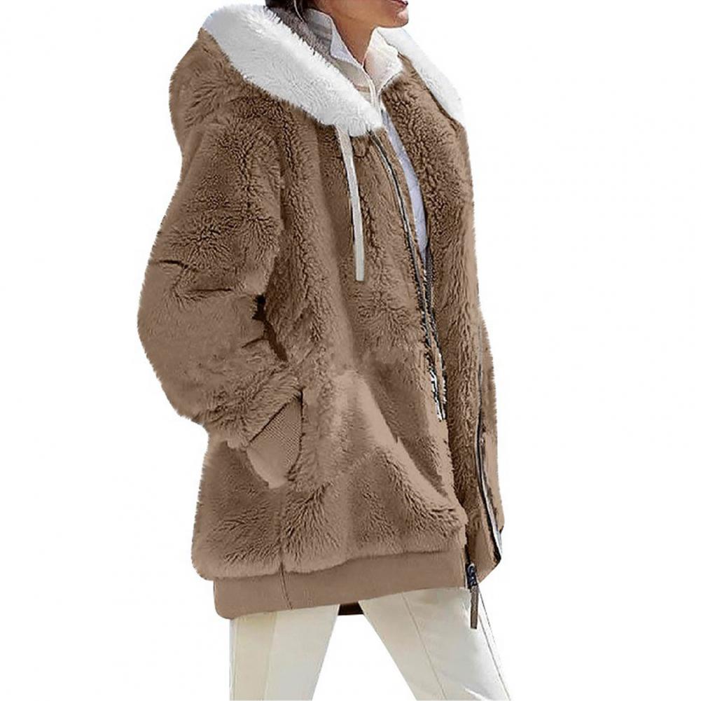 2023 New Women's Winter Coat Solid Color Warm Plush Large Size Ladies Coat Fall Winter Loose Plush Zipper Hooded Women's Coat - reetell