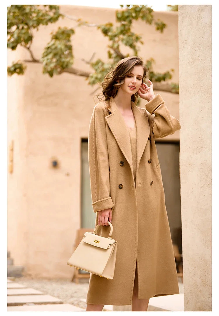 Women's Coat Double-sided 10% Cashmere 90% Wool Women's Long Coat Jacket, 2024 Winter New Long Cashmere Coat Women - reetell