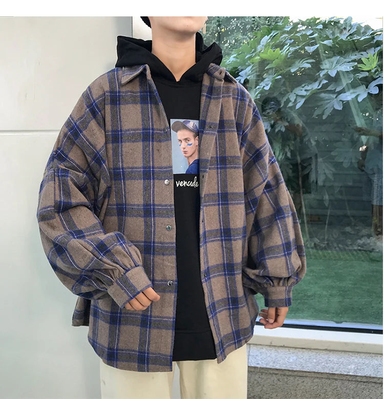 LAPPSTER-Youth  Long Sleeve Winter Y2k Streetwear Fleece Shirts Flannel Harajuku Plaid Shirt Vintage Korean Fashions Clothes