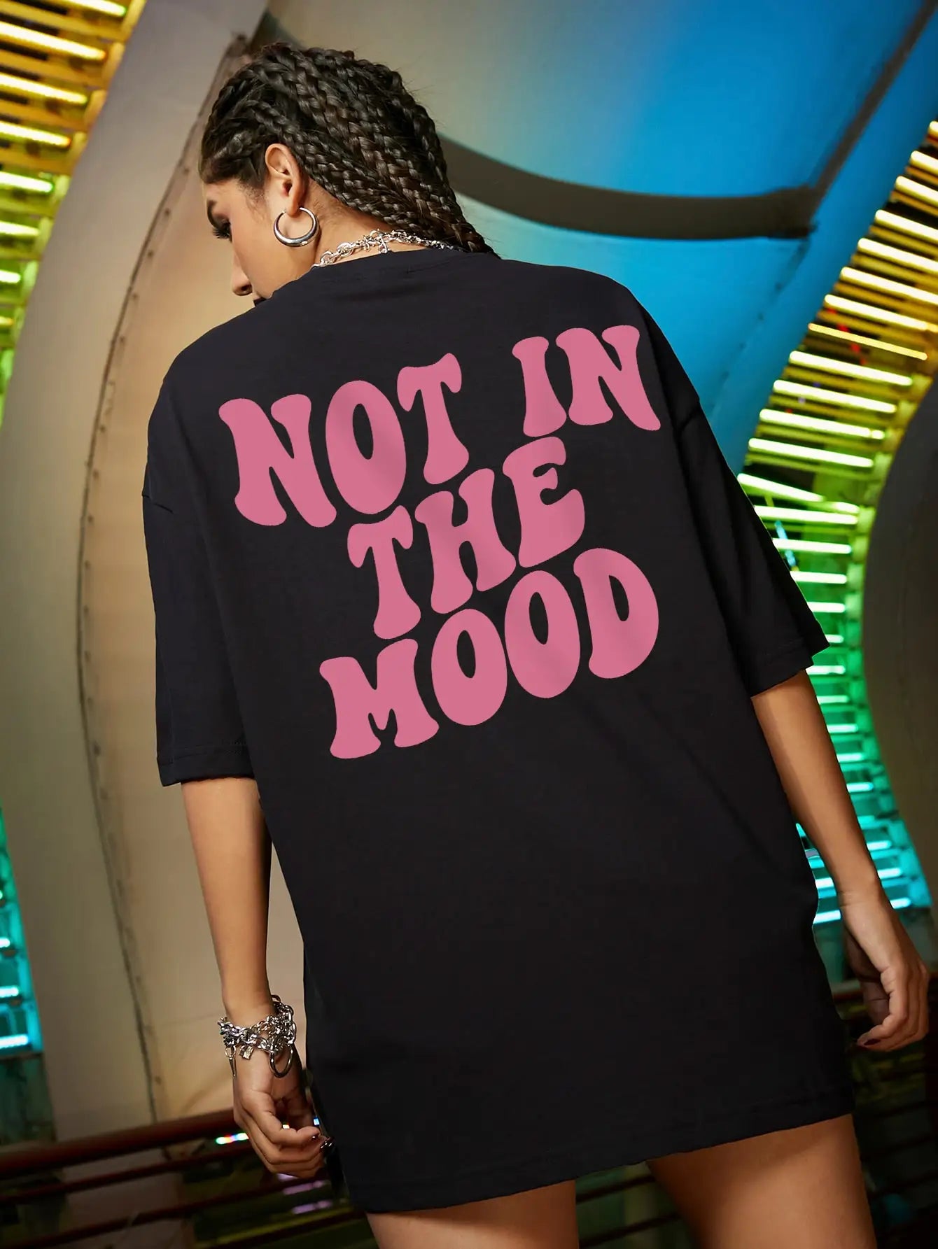 Not In The Mood Pink Letter Print T-Shirts Women Summer Cotton Clothing O-Neck Oversized Short Sleeve Breathable Casual Tshirt - reetell