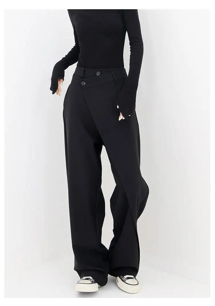 HOUZHOU Women Wide Suit Pants High Waist Gothic Japanese Style Baggy Black Trousers Irregular Straight Pants Casual Streetwear - reetell