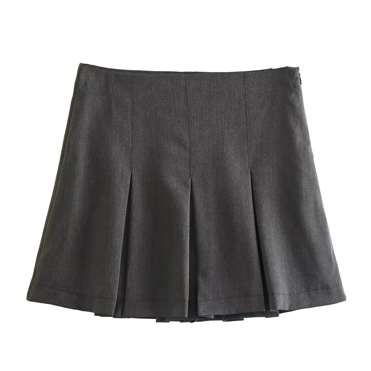 TRAFZA Vintage Dark Grey Mini Skirts Women Ruffles Pleated Sexy Shorts Skirts Female Fashion 2024 Streetwear Mujer Faldas - reetell