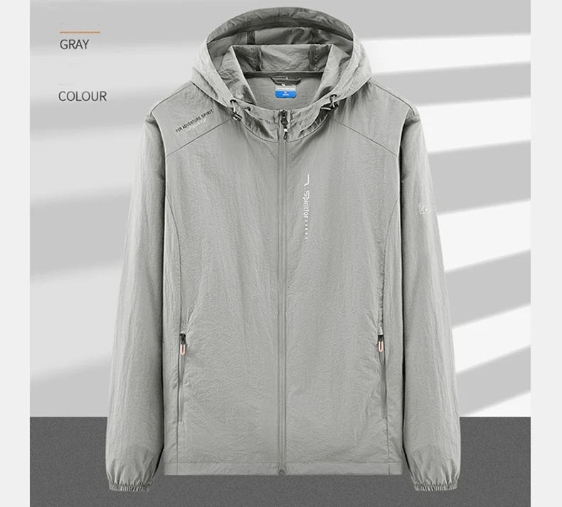 Summer Outdoor Quick Dry Sun-Protective Thin Jacket Men Hiking Fishing Cycling Hooded Gym Sport Windbreaker Ultra Light Coats - reetell