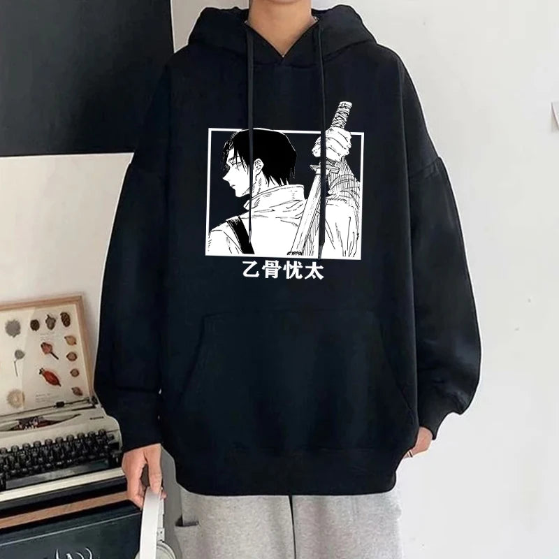 Autumn Winter Casual Anime Okkotsu Yuta Print Hoodies Solid Color Long Sleeve Hooded Pullovers Sweatshirts - reetell