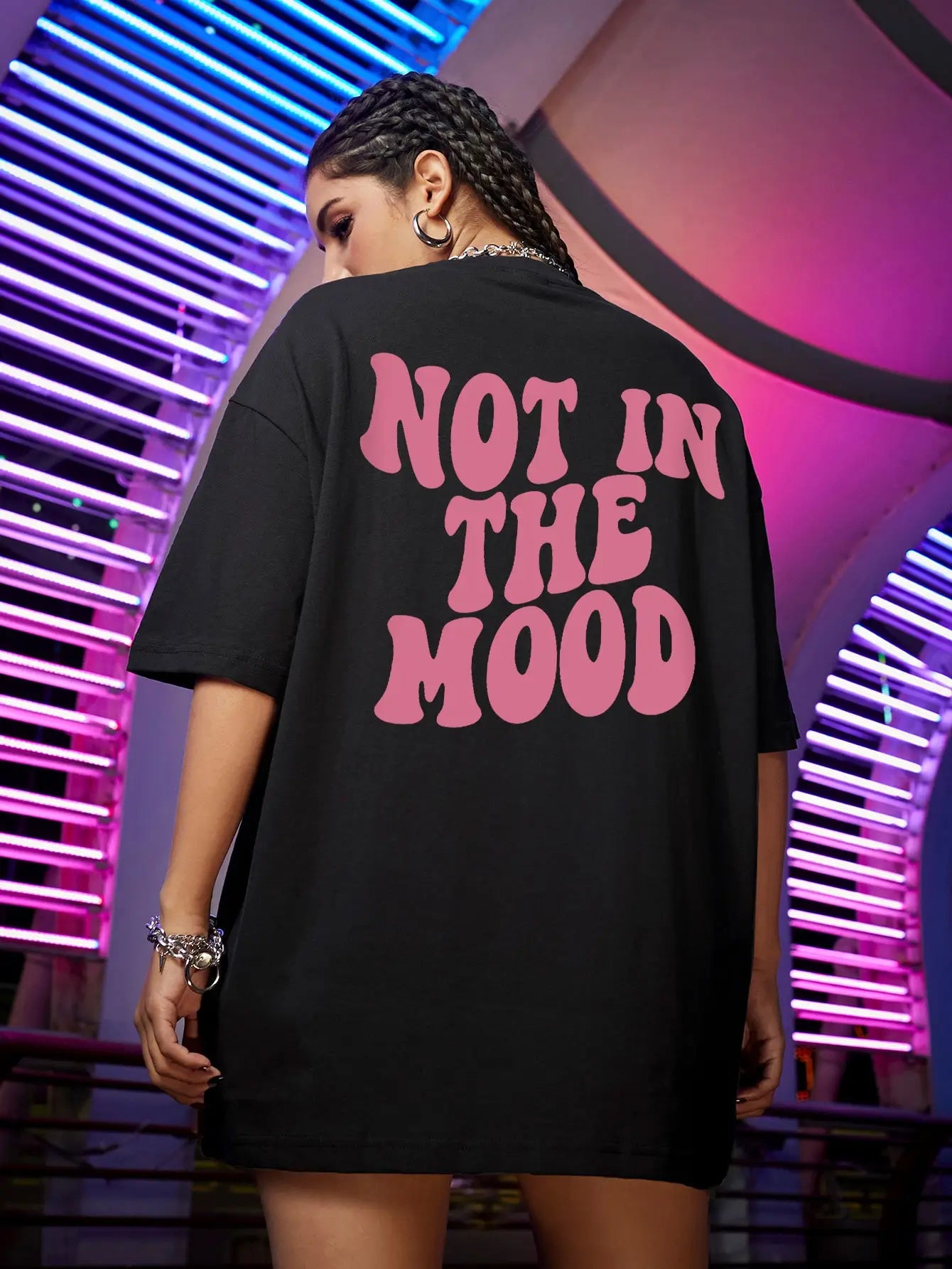 Not In The Mood Pink Letter Print T-Shirts Women Summer Cotton Clothing O-Neck Oversized Short Sleeve Breathable Casual Tshirt - reetell