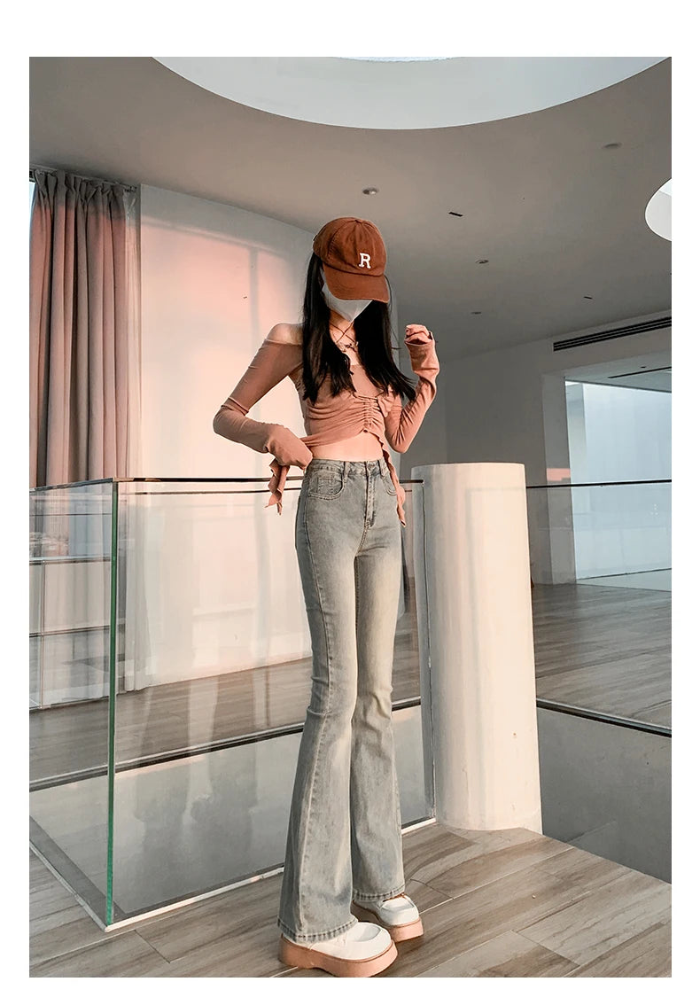 Summer Flared Jeans Women Vintage High Waist Loose Comfortable Jeans Female Pants Elastic Fashion Boyfriend Style Denim Trousers - reetell