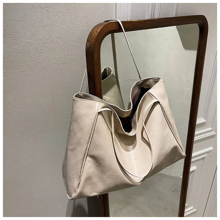 Women Tote Bag Fashion Underarm Pouch Large Capacity Soft Pu Leather Shoulder Bag Retro Crossbody Bag Casual Portable Bucket Bag