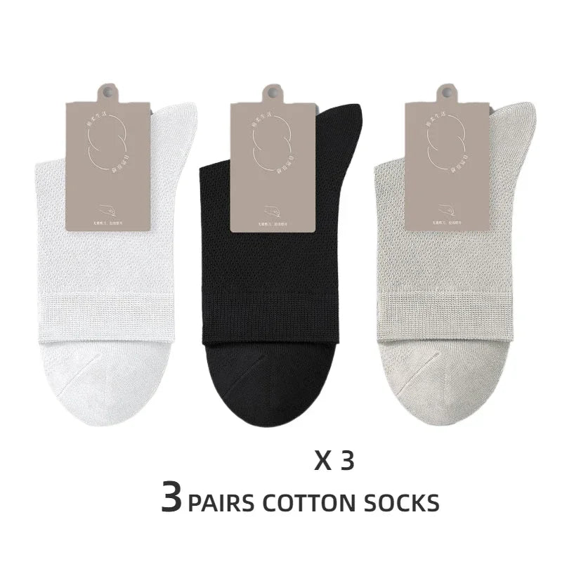 5 Pairs Men High Quality 96% Pure Cotton Socks Antibiosis Business Deodorant Sock Mesh Breathable Male Solid Color Casual Summer