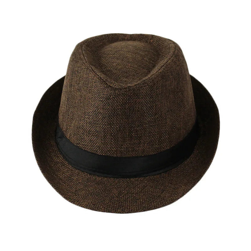 Linen Panama Solid  Jazz Hat Cowboy  Men's Women's Children's British Sun Hat