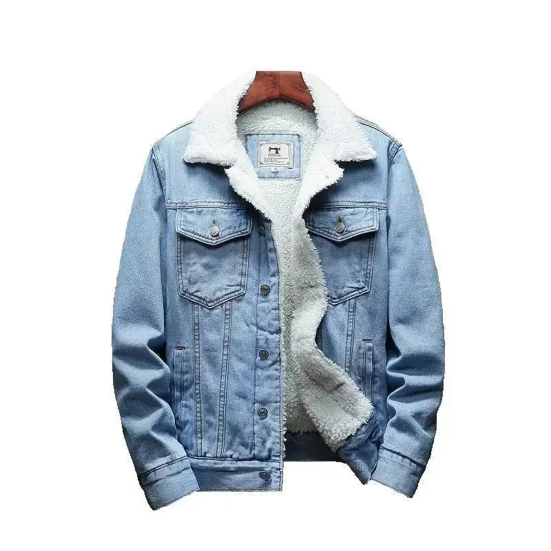 Denim Jackets Man Padding with Sheep Jeans Coat for Men Padded Wool Black Warm Slim Fit Lxury Low Cost One Piece Fashion Casual