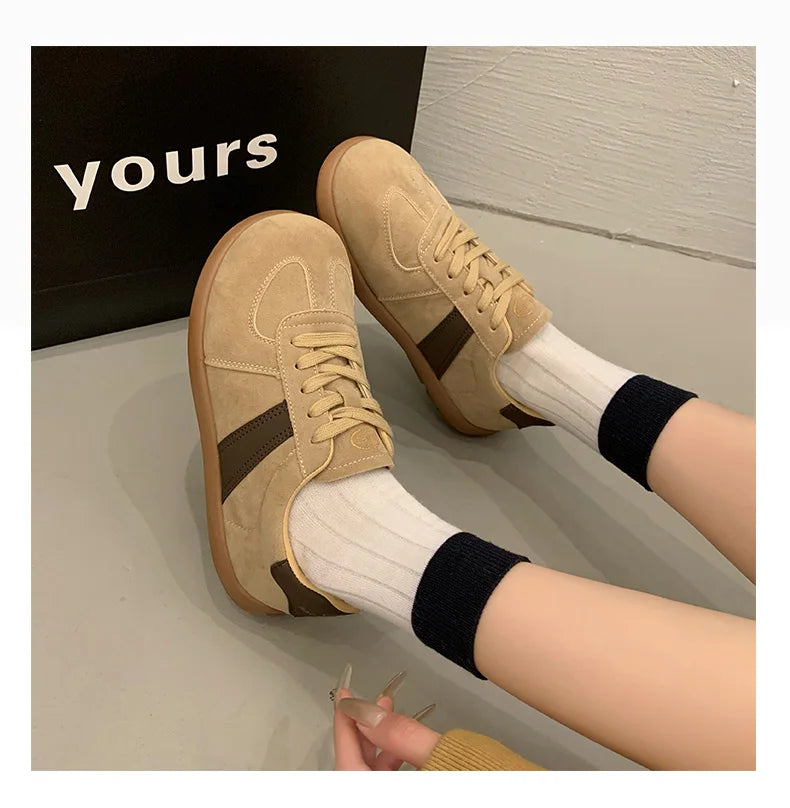 CRLAYDK 2024 Winter New Sneakers for Women Suede Fashion Sport Flat Shoes Maillard Wide Toe Casual Walking Comfortable Tennis