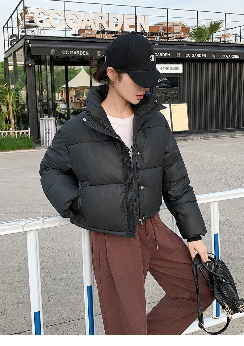 Winter Women Clothes Cropped Jackets Parkas Warm Stand Collar Cold Coat Zipper Puffer Jacket Korean Fashion Cotton-padded Jacket