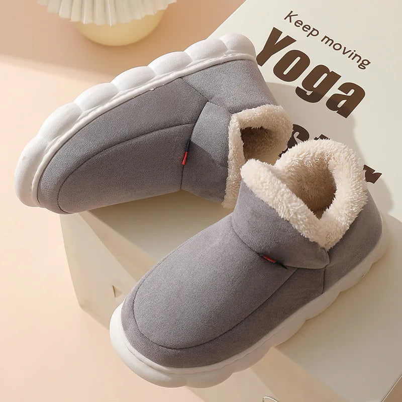 Bebealy Warm Winter Fur Men Slippers Indoor Fluffy Plush Men Shoes Outdoor Casual House Ankle Boots For Men Non-slip Soft Shoes