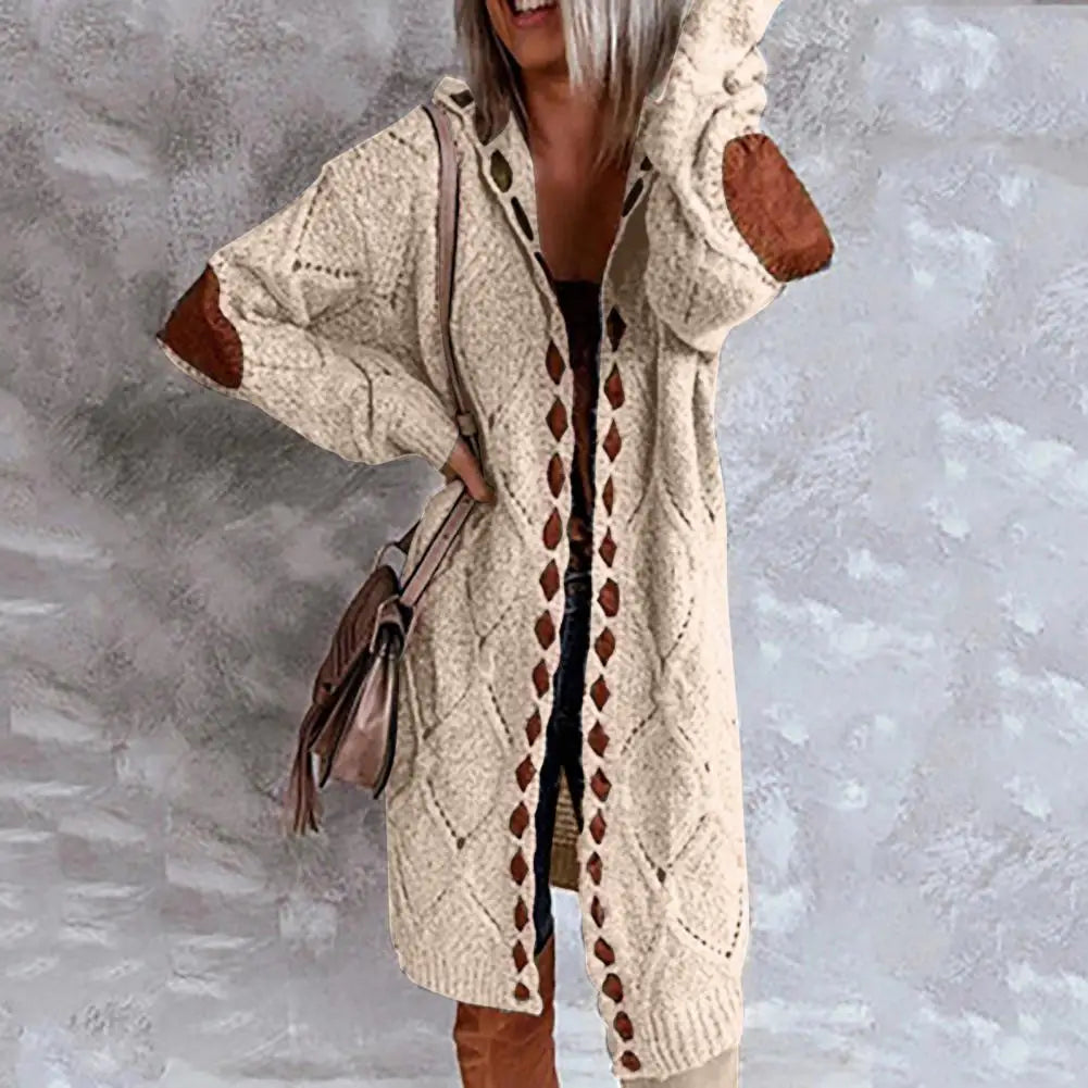 Vintage Cardigan Sweater Women Knitwear Fashion Patchwork Slim Hooded Winter Coat Ethnic Boho Long Cardigans - reetell