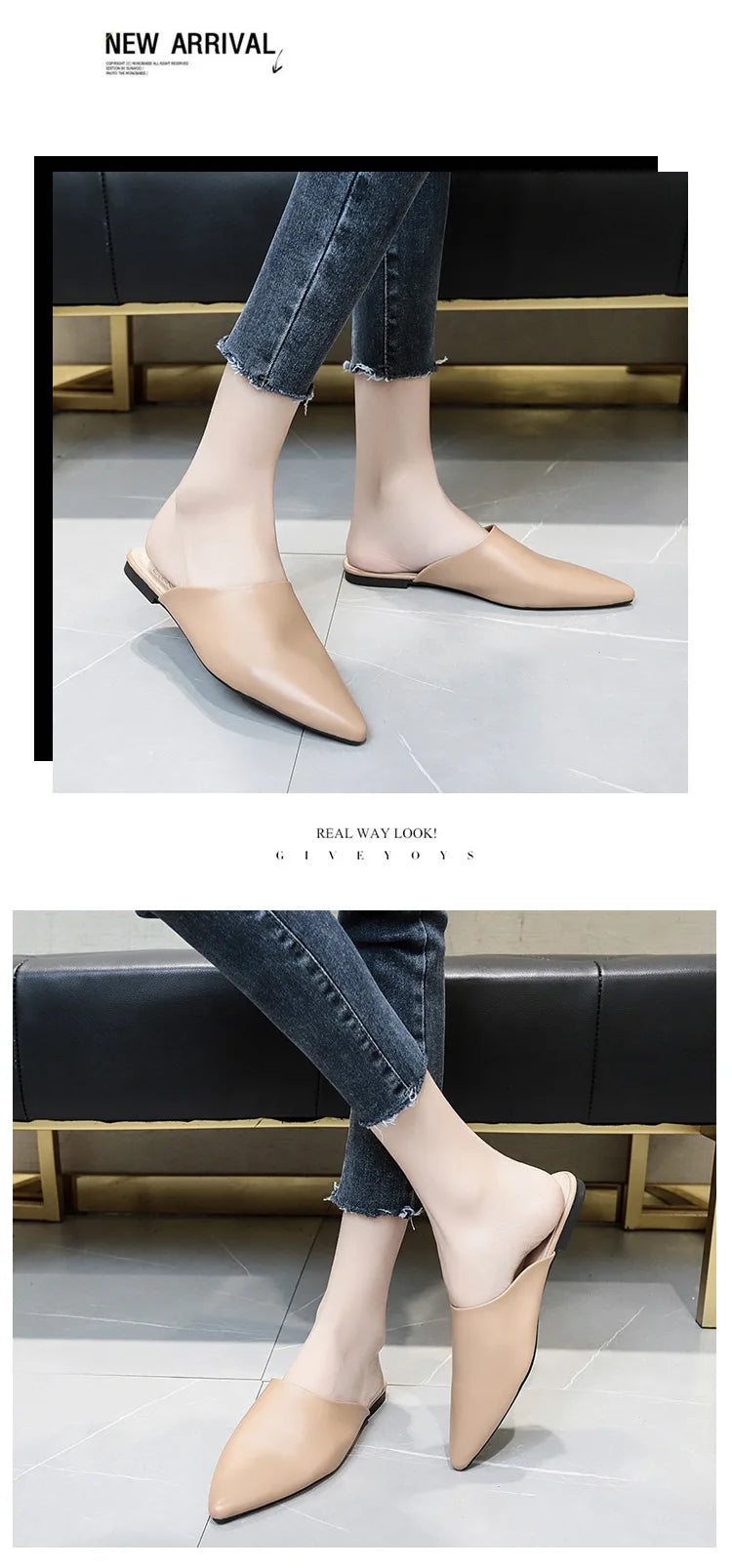 Women Spring Summer Slippers Mules Soft Leather Pointed Toe Slip On Sandalias Soild Mature Fashion Casual Low-heeled Shoes Mujer