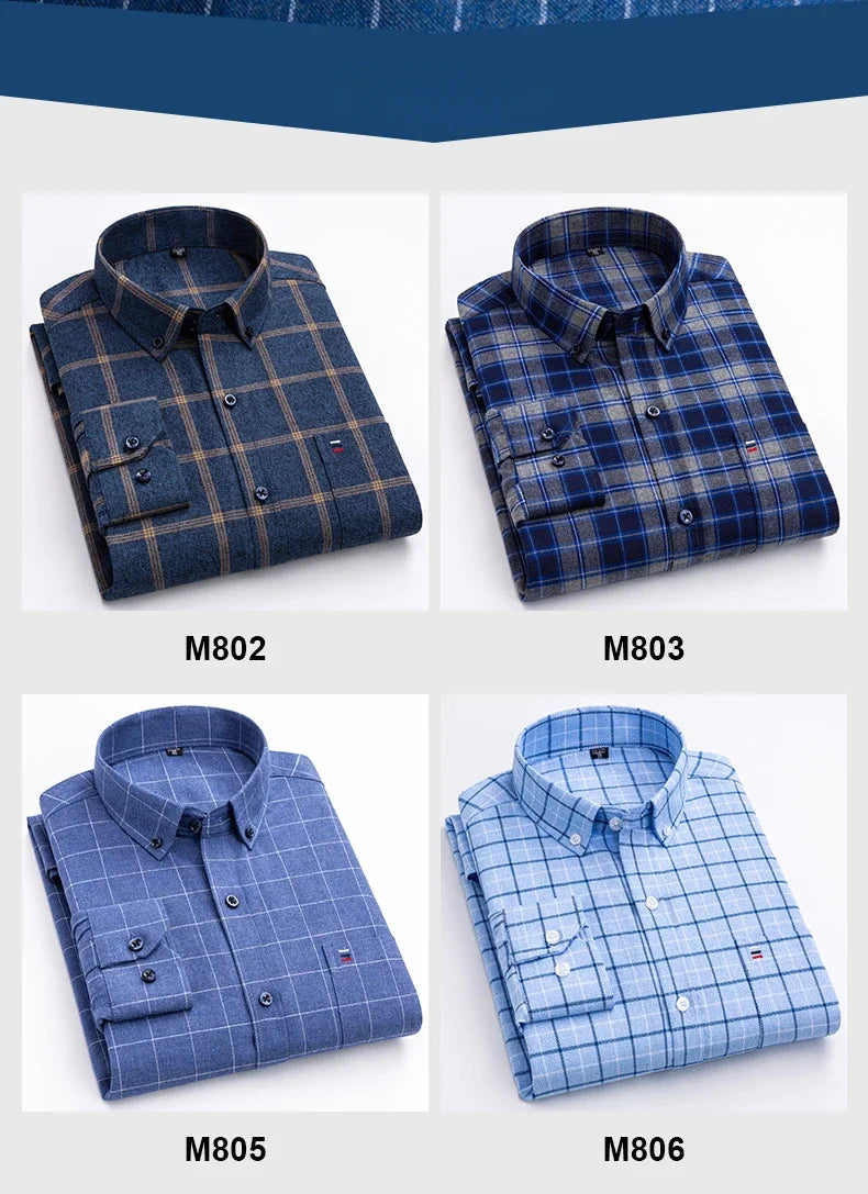 Hight qulity plus size 7XL100%cotton brushed long sleeve shirts for men korean plaid slim fit formal shirt soft designer clothes