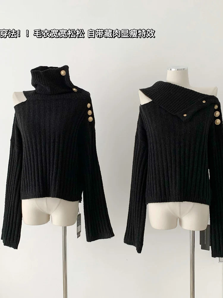 Autumn Winter Woman Old Money French Vintage Turtleneck Sweater Long Sleeve Pullovers Design Knitwears Coquette Aesthetic Thick - reetell