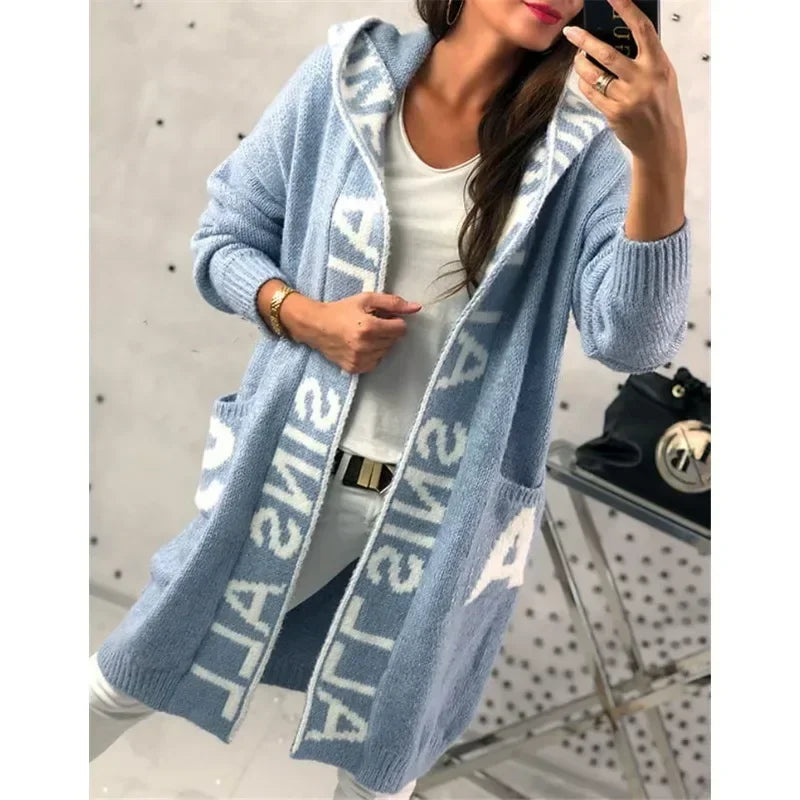 Cardigan Sweater Long Sleeve Pockets Autumn Y2K Sweater Women Cardigan Hooded Knitted Sweater Coat Casual Cardigan - reetell