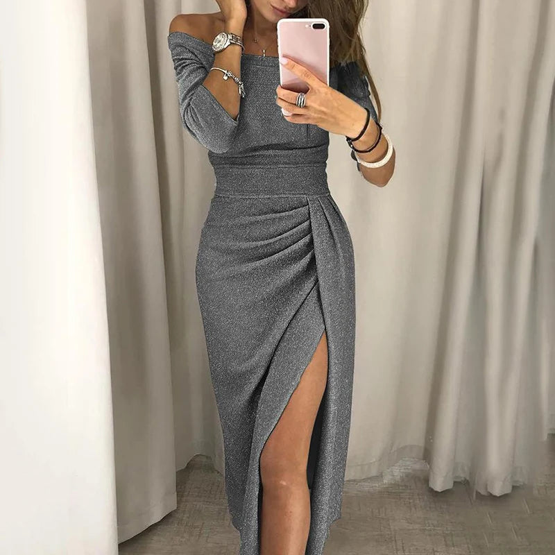 Spring Summer Women Clothes 2022 Elegant Long Dress Sexy Club Dress Evening Party Women Dresses Off Shoulder High Waist Vestido - reetell