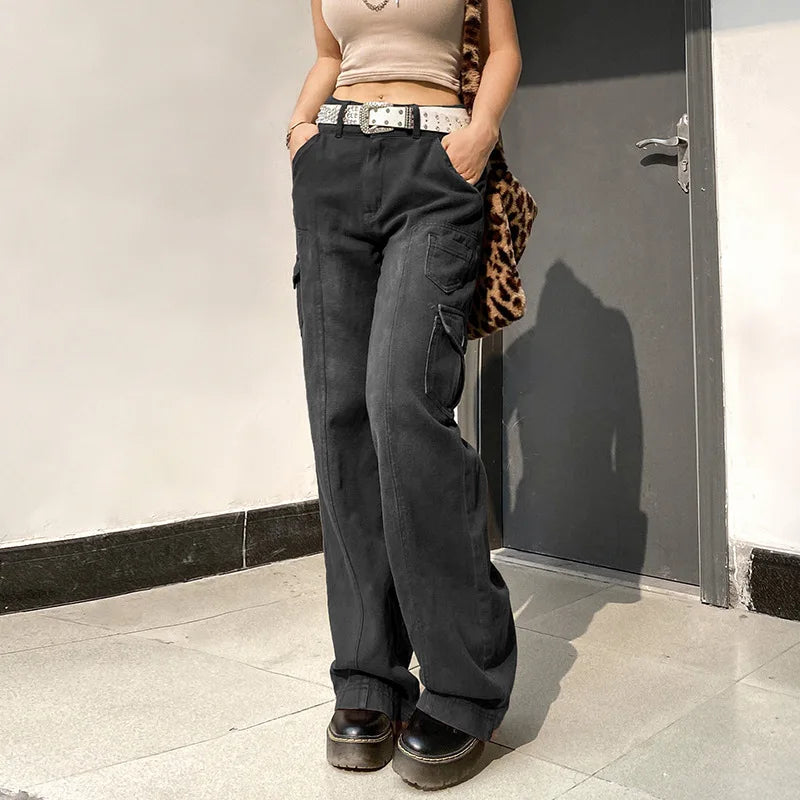 New Street High Waist Straight Leg Casual Jeans with Irregular Pockets Work Clothes Floor Towers  Dad's Pants - reetell