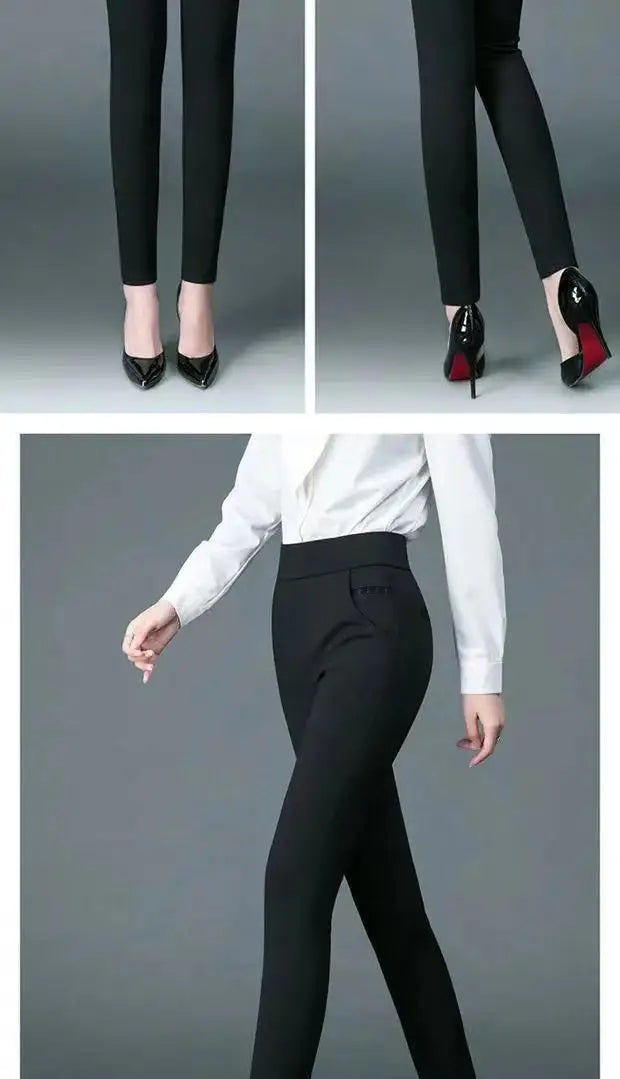 Office Lady Slim Pencil Pants Spring Autumn High Waist Elastic Pockets Solid Elegant Women Casual Fashion Straight Trousers 2022 - reetell