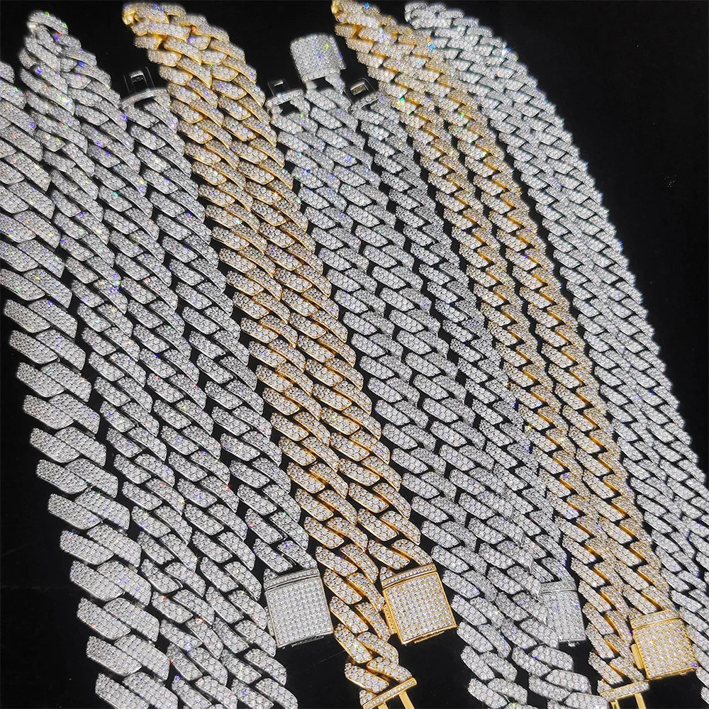 Iced Out 10-20mm Mens Miami Cuban Link Necklace Hip Hop CZ Cubic Zirconia Bling Prong Cuban Chain