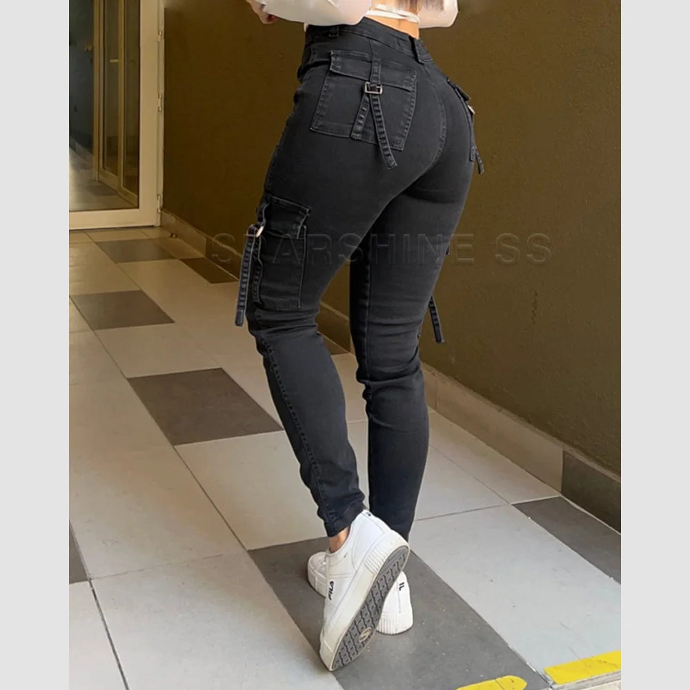 Women Clothing Skinny Jeans Casual Fashion Denim Pants Legging Pants High Waisted Trousers Y2k Streetwear Hip Lift Pocket Design - reetell