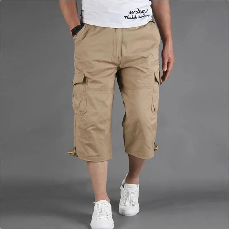 Knee Length Cargo Shorts Men's Summer Loose Casual Cotton Multi Pockets Breeches Capri Short Jogging Camouflage Tactical Shorts