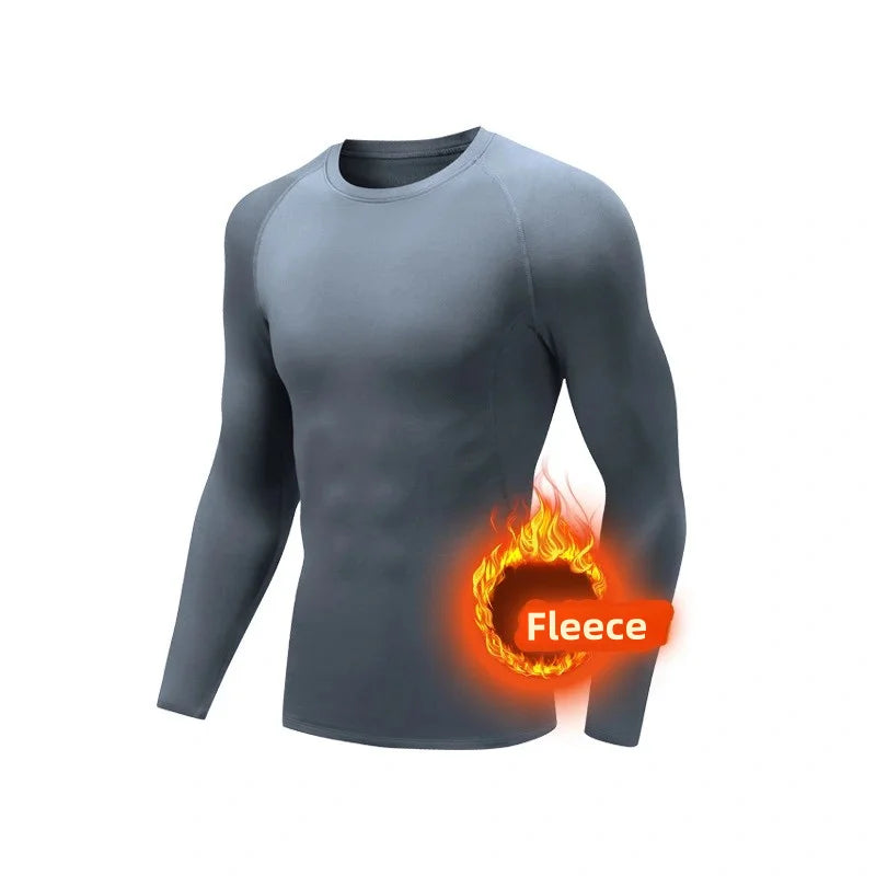 2024 Winter Thermal Fleece Compression Long Sleeve Running T-Shirt Men Quick Dry Stretch Gym Fitness Shirt Sportswear Top Tees