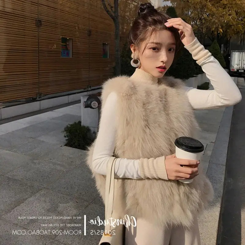 2024 Newest Fashion Quality Fur Vest Coat Warm Women's Vests Winter Furs Fox s Jacket for Women - reetell