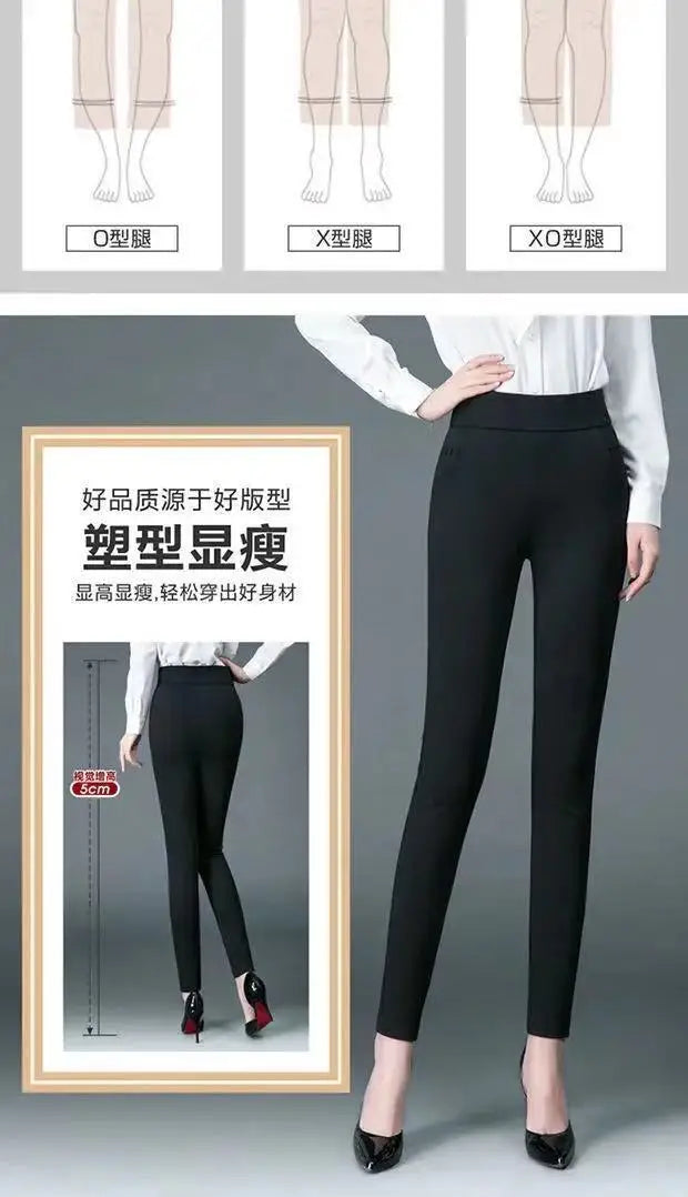 Office Lady Slim Pencil Pants Spring Autumn High Waist Elastic Pockets Solid Elegant Women Casual Fashion Straight Trousers 2022 - reetell